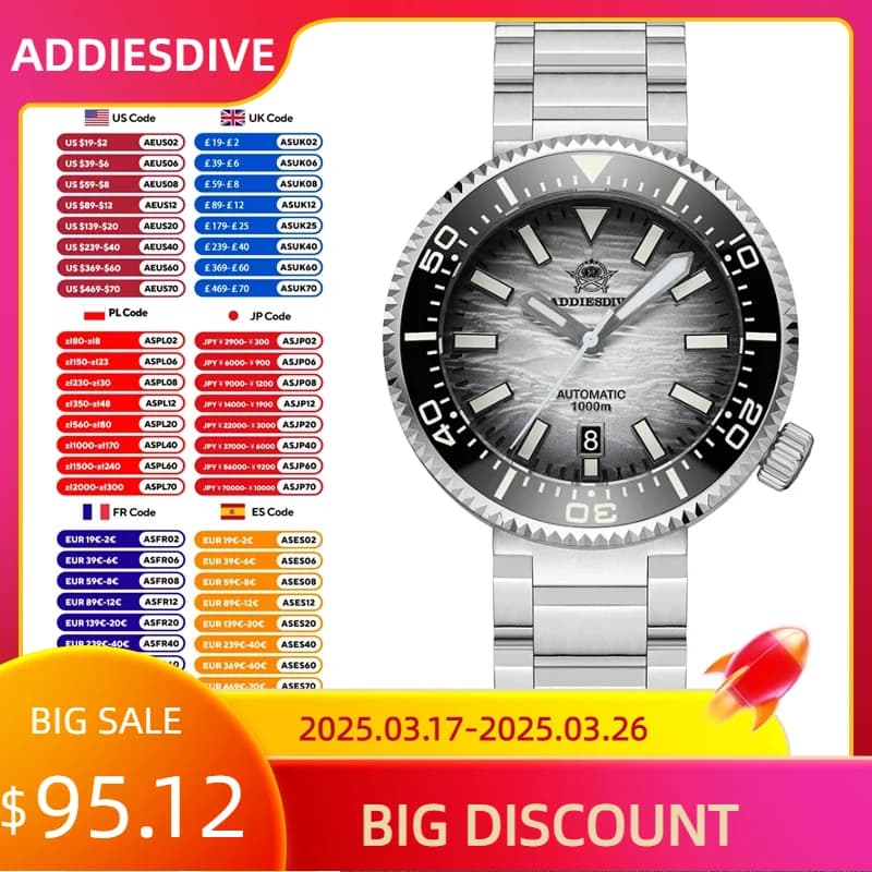 ADDIESDIVE 1000m Diver's Watch For Men NH35 Automatic Mechanical Sapphire Luminous Stainless Steel New Wristwatch AD2069 Watches