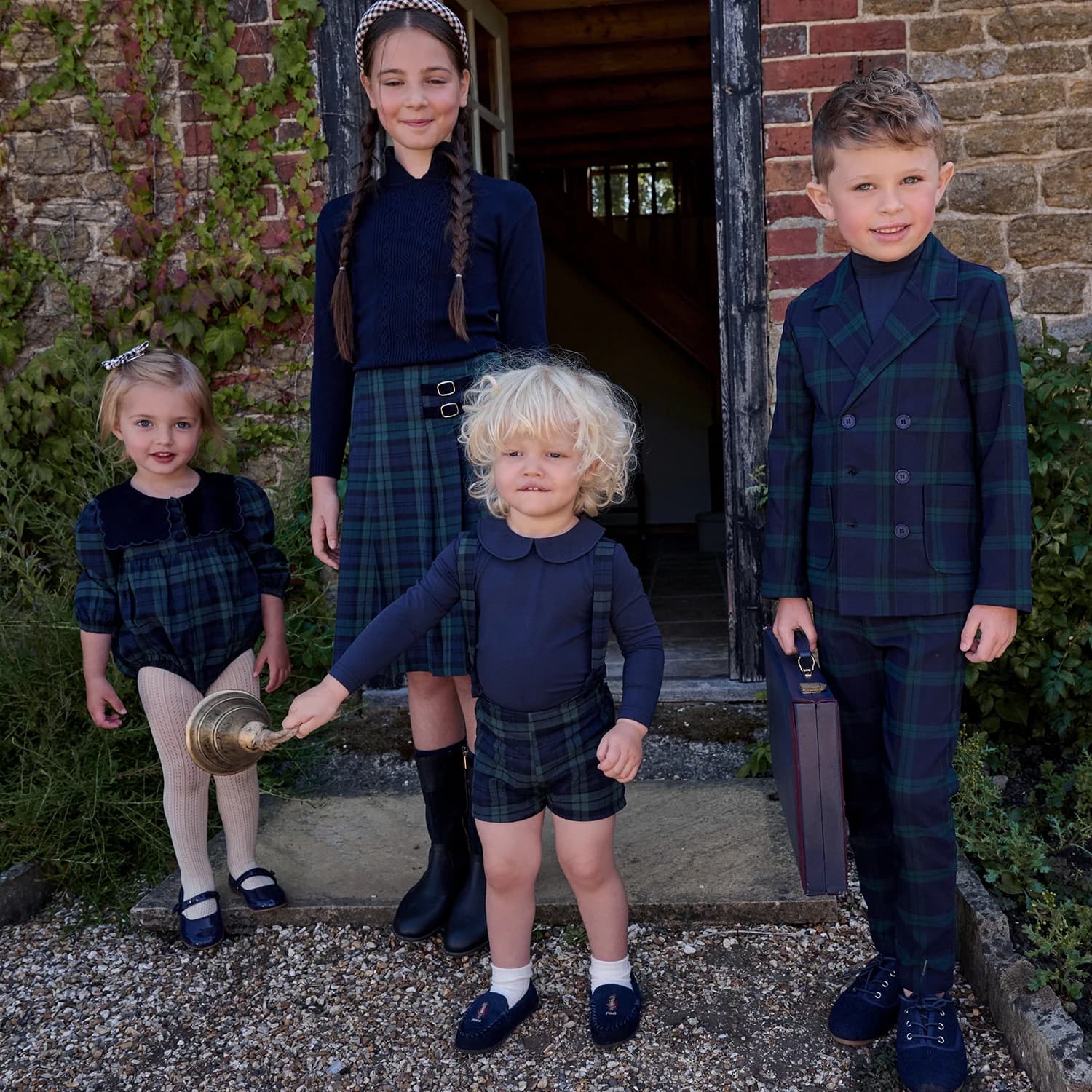 AS Navy Collection AW25 Girls Plaid Dress Two Color Patchwork Sweater Baby Romper Boys Blazer Pants Family Matching Clothing