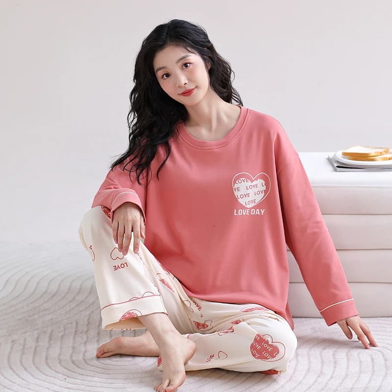 With Chest Pad Pyjamas Female New Spring Fall Cotton Pijamas Mujer Fashion Print Sleepwear For Women Pajamas Lingerie Feminino