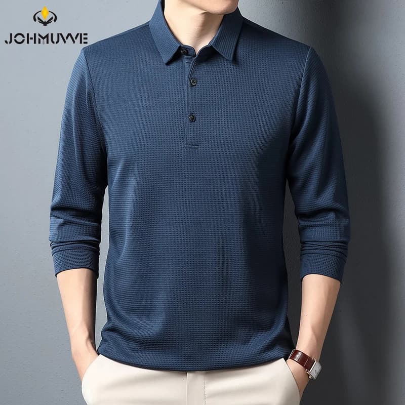 Men's Business Casual Polo Long Sleeve T-shirt Summer Comfortable Solid Top