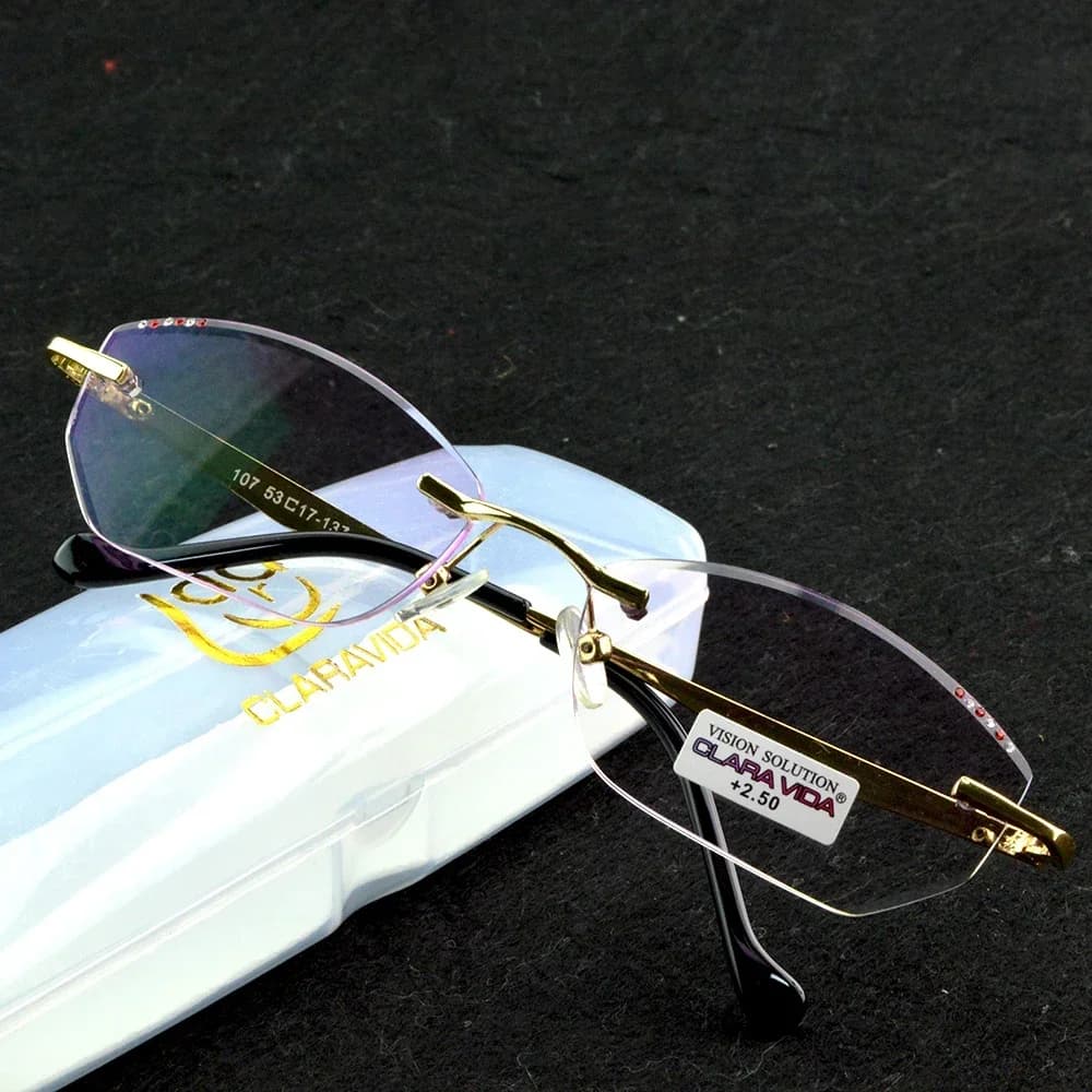 NOMANOV Diamond Luxury Noble Women Lady Rimless Pink Shallow Tinted Reading Glasses +1 +1.5 +2 +2.5 +3 +3.5 +4