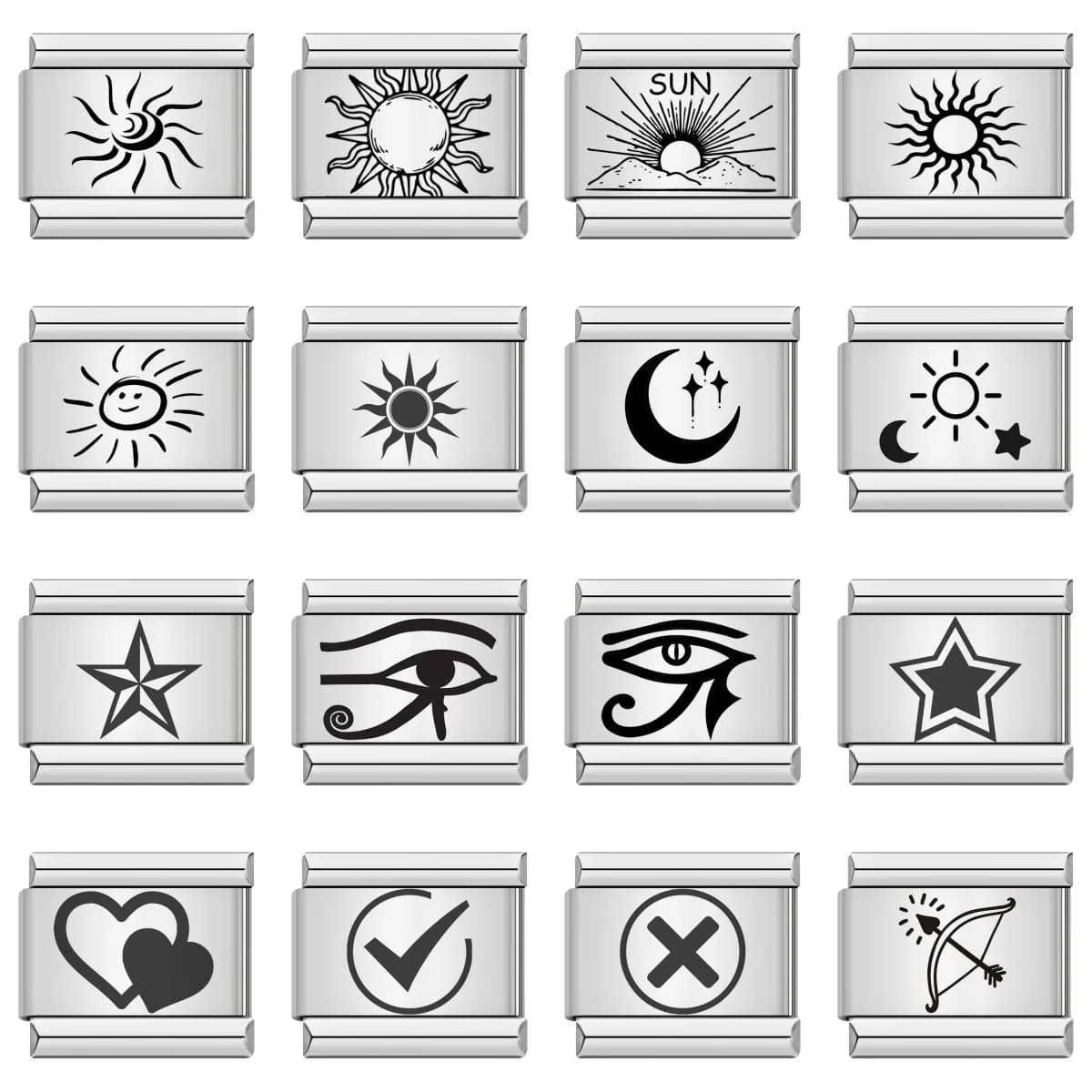 Trendy New Fashion Sun Moon Star Eye Heart Charm Italian Links Fit 9mm Stainless Steel Bracelet DIY Making Jewelry