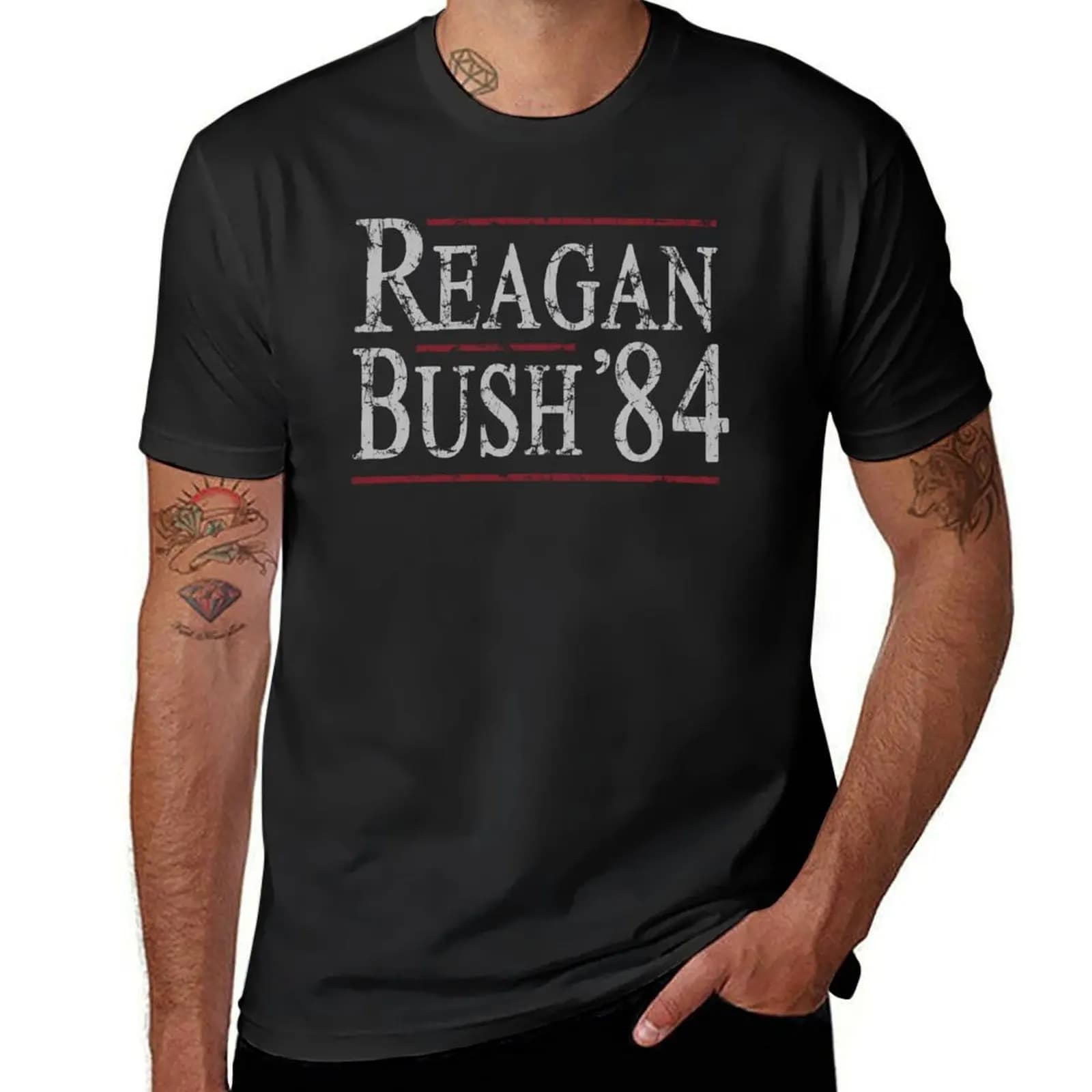 Retro Reagan Bush '84 T-Shirt sports fans plus sizes heavyweights Men's cotton t-shirt