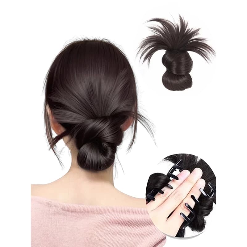 Low Bun Wig Hair Clip-In Messy Bun Hairpiece Straight Hair Extension for Effortless Updo Synthetic Claw Messy Hair Bun for Women