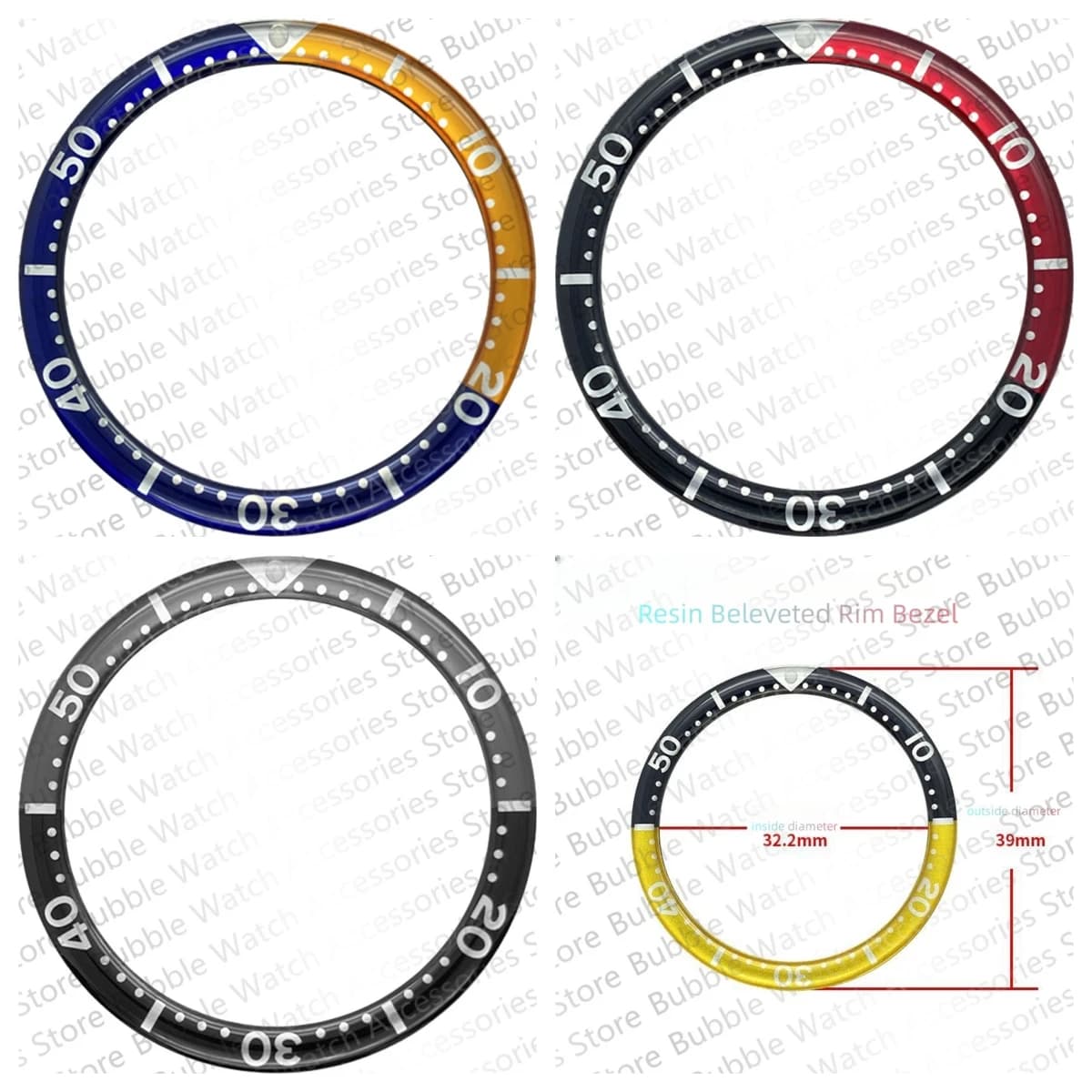 39mm*32.2mm Resin Black Blue Yellow Plane Bezel Insert Fit For SKX007 SRPD Submariner Automatic Men Watches