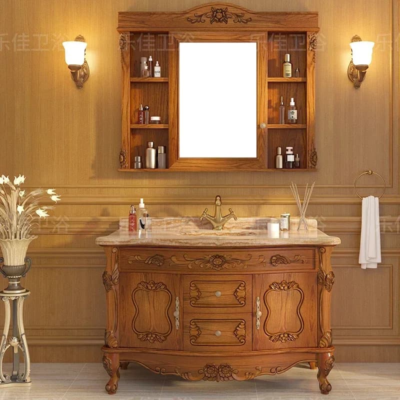 European Bathroom Cabinet Oak Antique Bathroom Cabinet Solid Wood Sink Bathroom Marble Sink Combination Cabinet