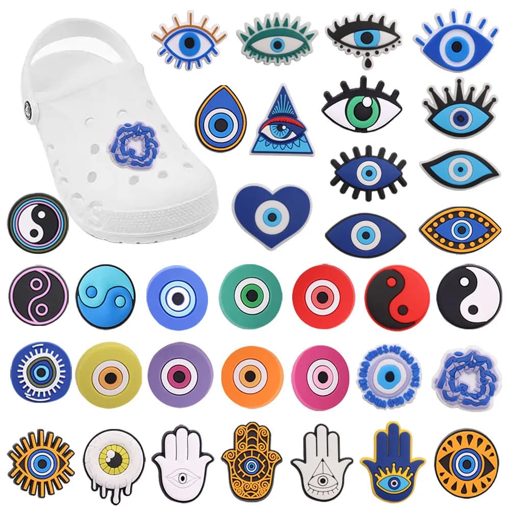 Single Sales 1Pcs PVC Colorful Eyes Hand Yin and Yang Adult Slippers Shoe Button Charms for Party Present