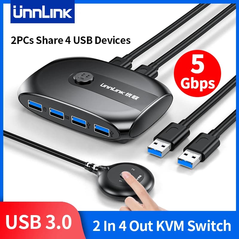 Unnlink USB KVM Switch USB 3.0 2.0 Switcher KVM Switch Selector for Windows10 PC Keyboard Mouse Printer 2 PCs Sharing 4 Devices