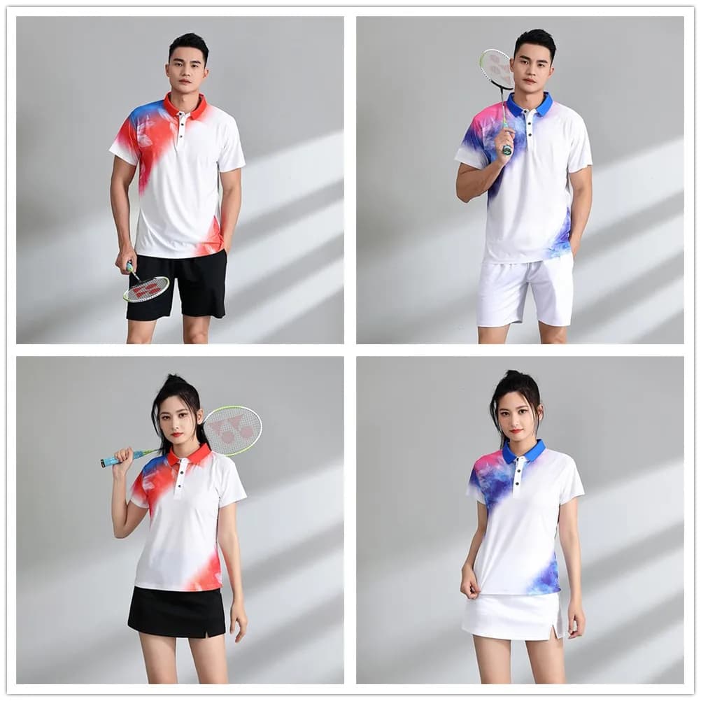 Men Women Short Sleeved Badminton Jerseys Shorts Quick Drying Sportswear Tennis Training Suit Shuttlecock Top Skirt Team Uniform