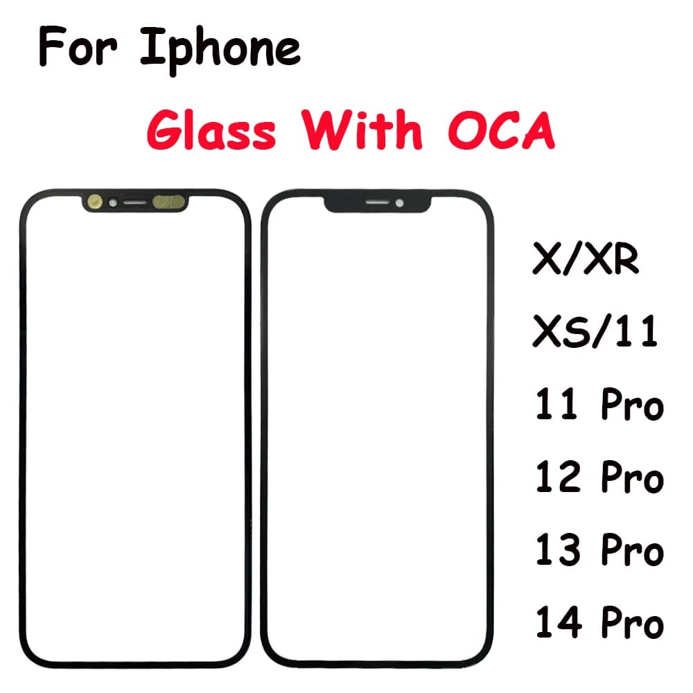 Front Screen Outer Glass With OCA For iPhone X XS XR Max 11 12 13 14 15 Plus Pro Max Mini LCD External Lens Repair Parts