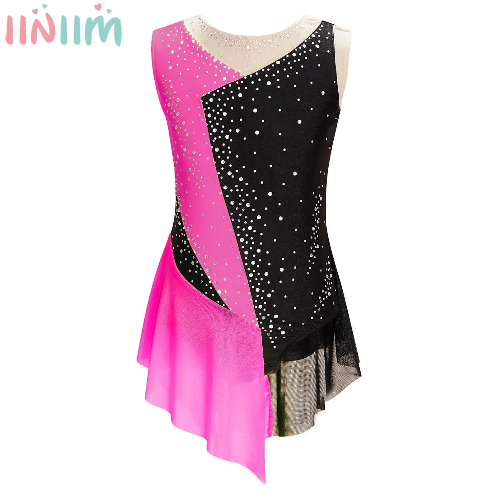 6-16Y Girl Sleeveless Figure Skating Leotard Dress Ballet Rhythmic Gymnastics Lyrical Dance Bodysuit Stage Performance Dancewear