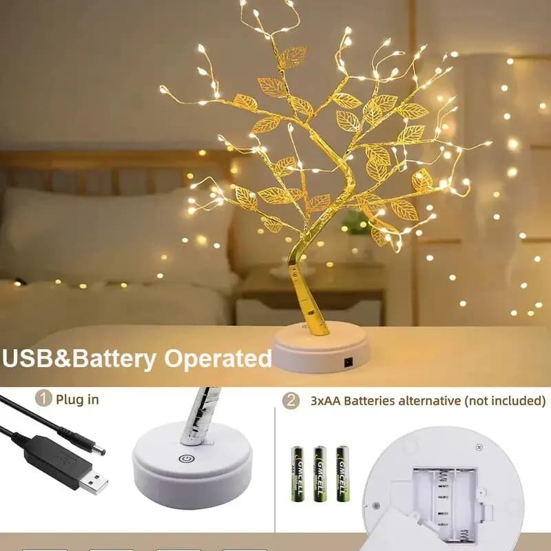 Golden Leaf 72 Led Touch Copper Wire Night Light Tree Light Battery Box USB Light String For Home Decoration