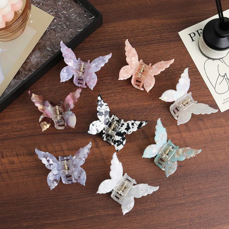 Vintage Butterfly Hair Claw Acetate Fiber Sweet Colorful Hair Clamps for Women Shark Clamp Crab Headband Clips Hair Accessories