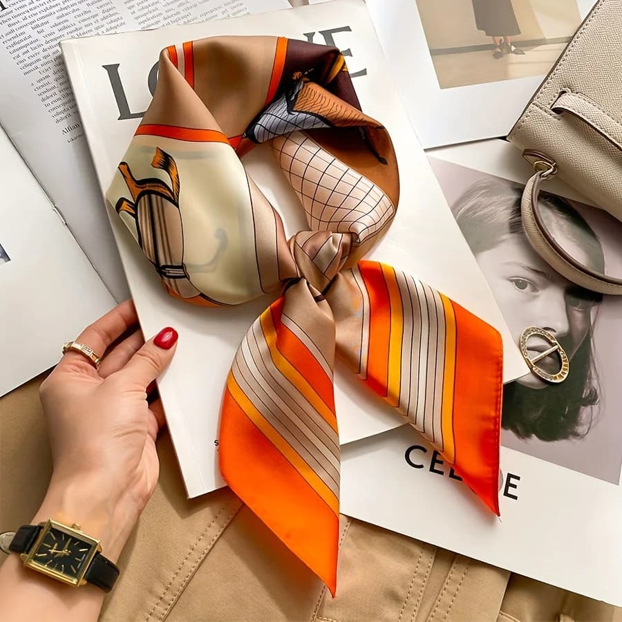Luxury Horse Pattern Silk Square Scarf Women Soft Satin Hairband Neckerchief Office Hijab Headband Foulard Bag Ribbons Gift