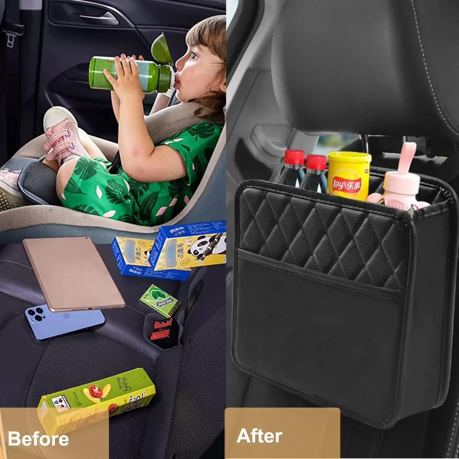 Car Organizer Multi-functional Car Seat Storage Bag Waterproof Hanging Car Seat Organizer Garbage Bag Suitable for Most Car