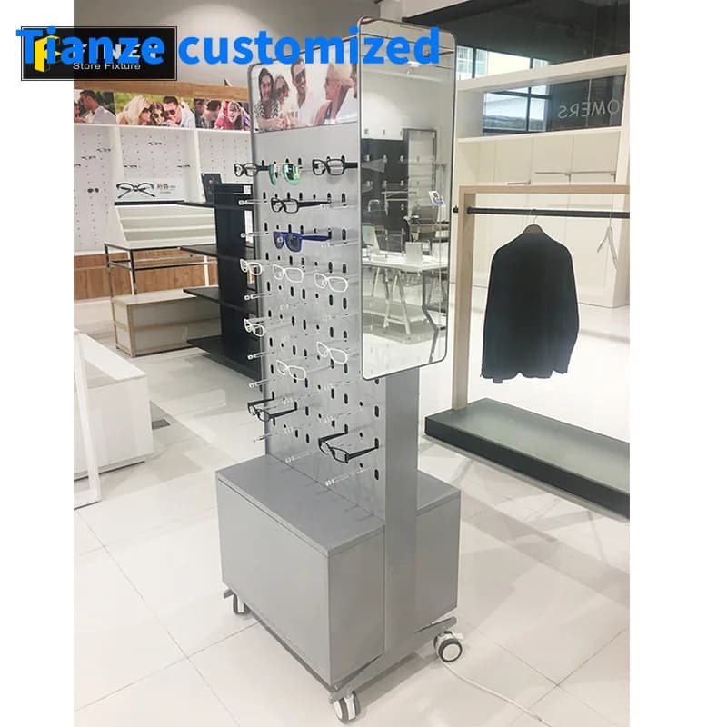 （customized）Fashion Optical Store Counter Customized Modern Style Optical Display Cabinets Showcase With Mirror