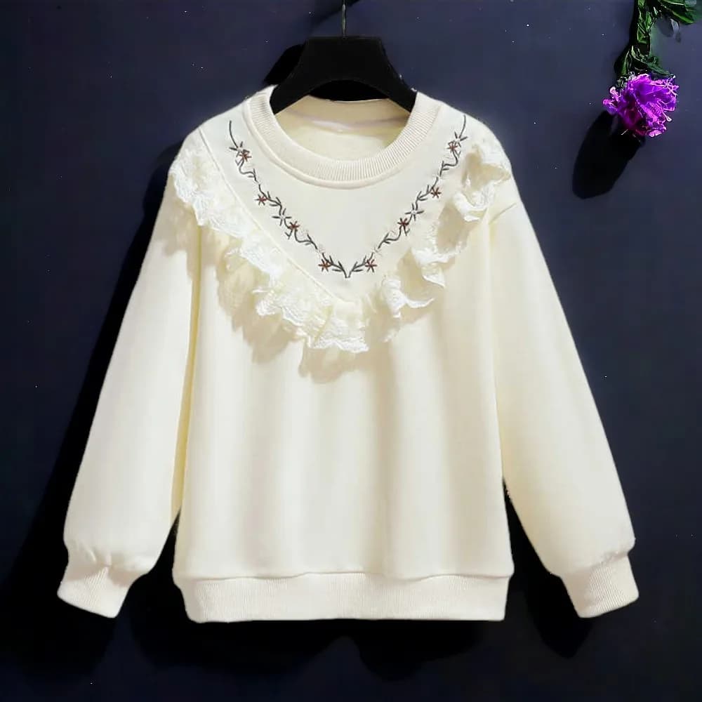 Baby Kids Outfits Floral Sweatshirts for Girl Shirts School Uniform Teens Lace Flower Children Clothes Tops 3 5 7 9 11 13 Years