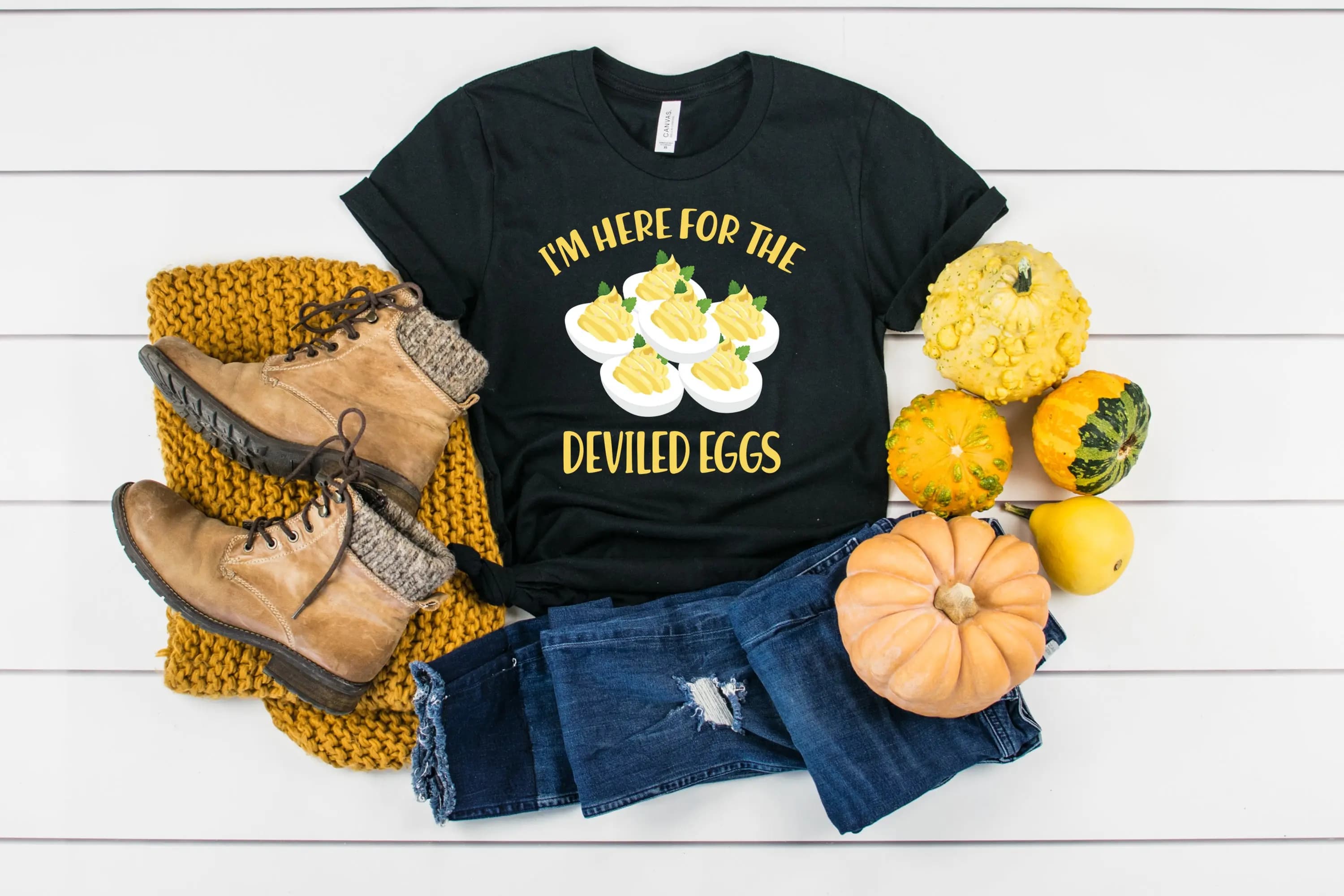 Funny Deviled Eggs Thanksgiving Dinner Outfit T Shirt SweaT Long Sleeve Child Kids Apparel