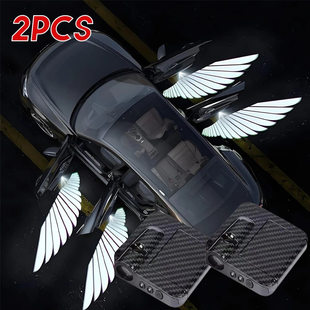 2Pcs Car Angel Wings Wireless Car Door Welcome Decorative Light Courtesy Shadow Projector Lamp LED HD Logo Light Car Accessories