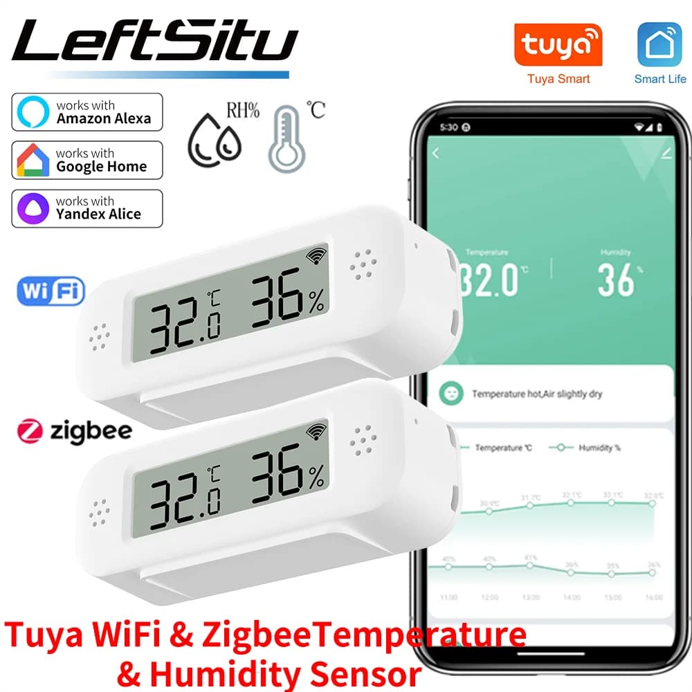 Tuya Zigbee WiFi Mini Temperature Humidity For Smart Home Thermometer Hygrometer APP Remote Work with Google Home Yandex Alexa