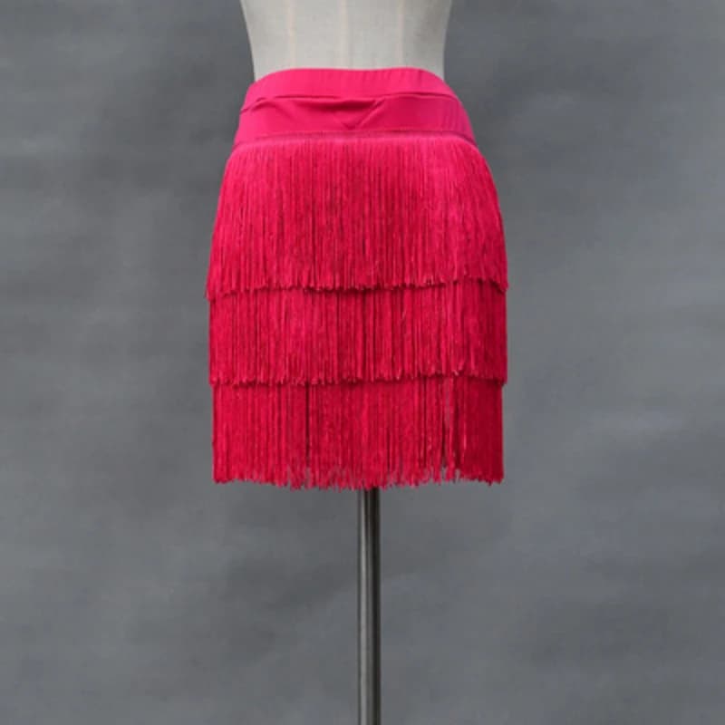Women Latin Dance Dress Training Suit Short Skirt  Sexy Tassel Three-Layer Fringe Dance Costume Training Suit Short Skirt Black