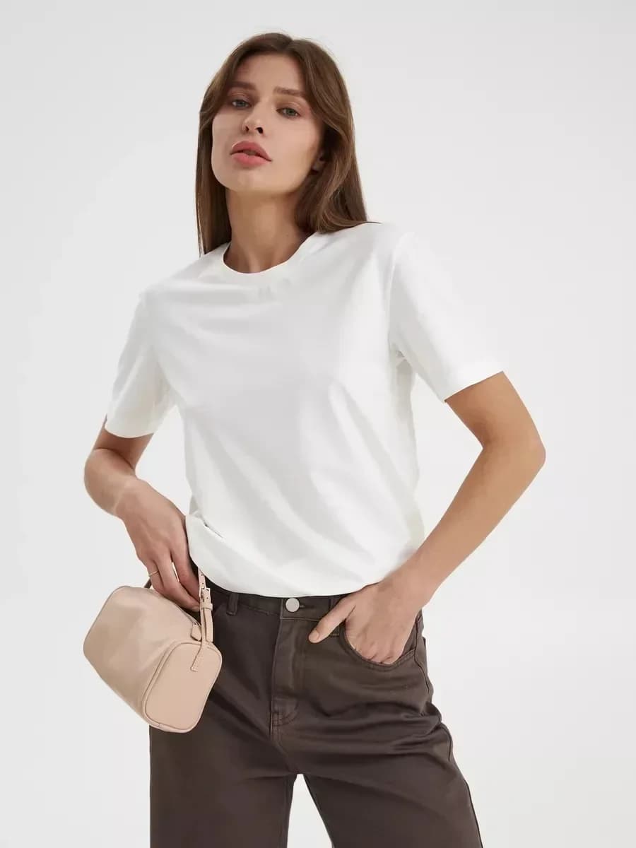 Sumuyoo Summer 100% Cotton Women's T-shirt Bottoming Basic Fashionable Lady Short Sleeve Loose Tops Shirts Solid 230g/㎡ Tops