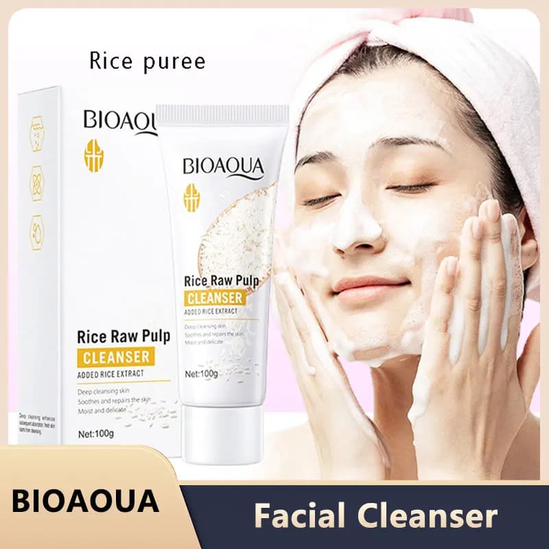 Rice Raw Pulp Facial Cleanser Face Wash Foam skincare Moisturizing Skin Brightening Rejuvenation Face Cleanser Skin Care