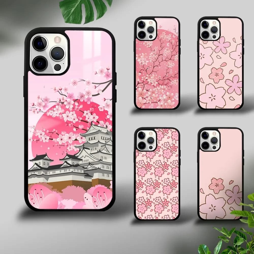 Japan Pink Cherry Blossom Phone Case For iPhone 16 15 14 13 12 11 Pro Xs Max Mini Plus Celulares Hard Funda