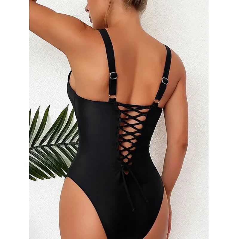 Sexy Bandage One Piece Swimsuit Women 2025 New Bikini Retro Vintage Tummy Control Swimwear Mujer Bathing Suit Thong Monokini XXL