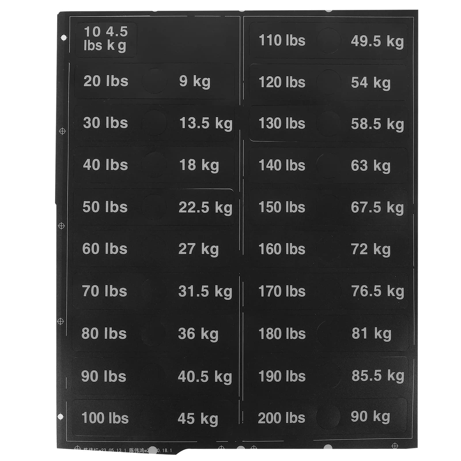 1 Sheet of Weight Tags Gym Sticky Labels Stickers Self-Adhesive Gym Stickers Weighting Block Stickers