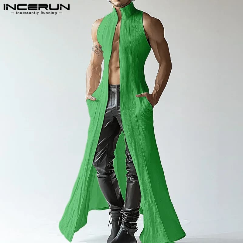 INCERUN Tops 2025 American Style Fashion Men Deconstruction Texture Long-style Cardigan Vests Casual Streetwear Solid Tank Tops