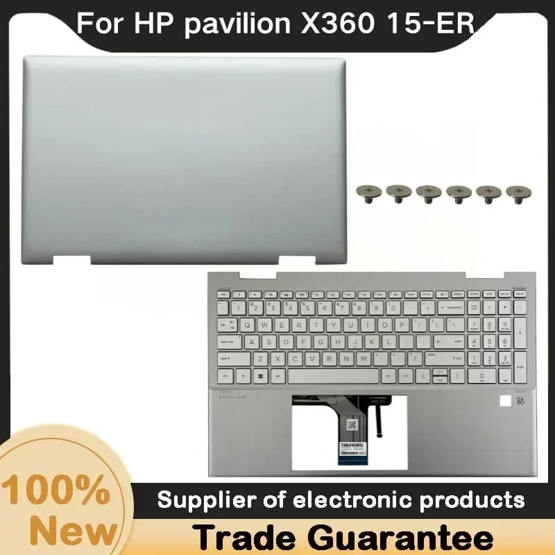 New For HP Pavilion X360 15-ER TPN-W147 LCD Back Cover A Shell Silver Upper Case Palmrest Cover With keyboard M45129 M45130-001