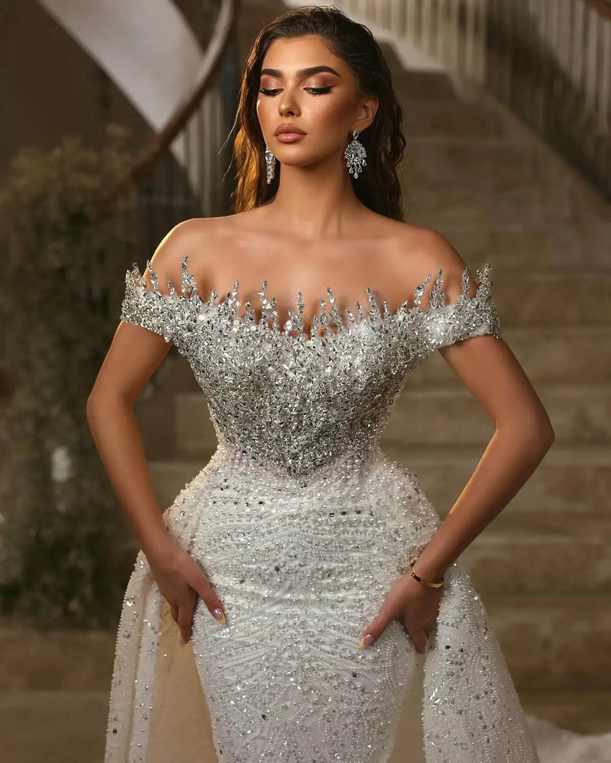 Luxury Prom Dresses  Off The Shoulder Shining Lace Mermaid Detachable court Celebrity Dresses Vestidos Novias Boda Custom Made