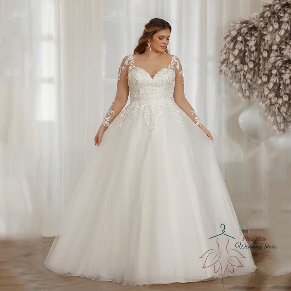 Pastrol Customized Wedding Dresses V Neck Bride Gowns Lace Appliques Back Lace Up Tulle A-Line Sweep Train Vestidos De Novia