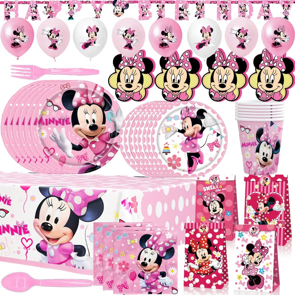 Disney Minnie Mouse Birthday Party Supplies Decorations Minnie Cups Plates Napkins Gift Bag Banner Table Cover for Baby Shower