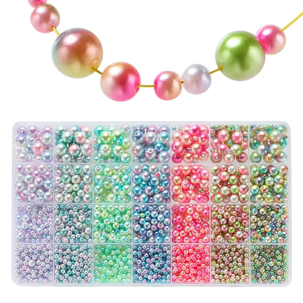 2191pcs/Box Colorful ABS Imitation Pearl Beads 4-10mm Round Spacer Loose Beads Kit for Bracelet Necklace DIY Jewelry Making