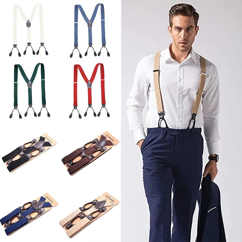 Men Women Trimmed Button End Leather Y Shape Braces Suspenders Elastic Braces Trouser Straps Belt Adjustable Strap Clip