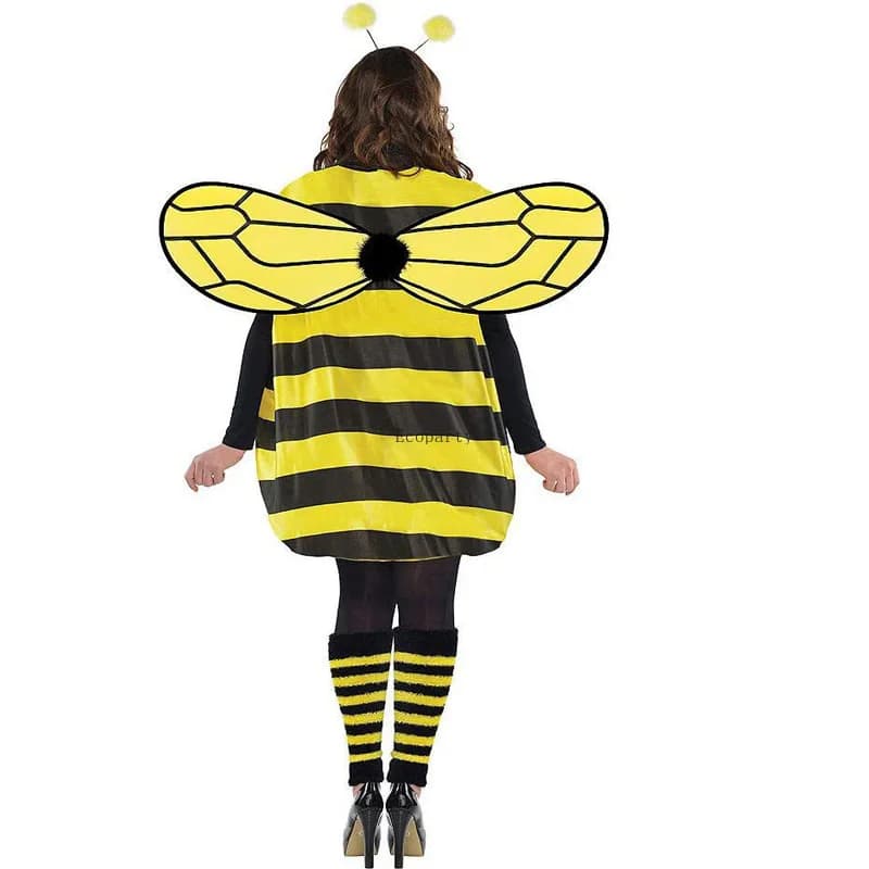 Women Kids Halloween Cosplay Set Halloween Bee Xmas Costumes Dress with Wings Headband Leg Sleeves for Role-playing Accessories
