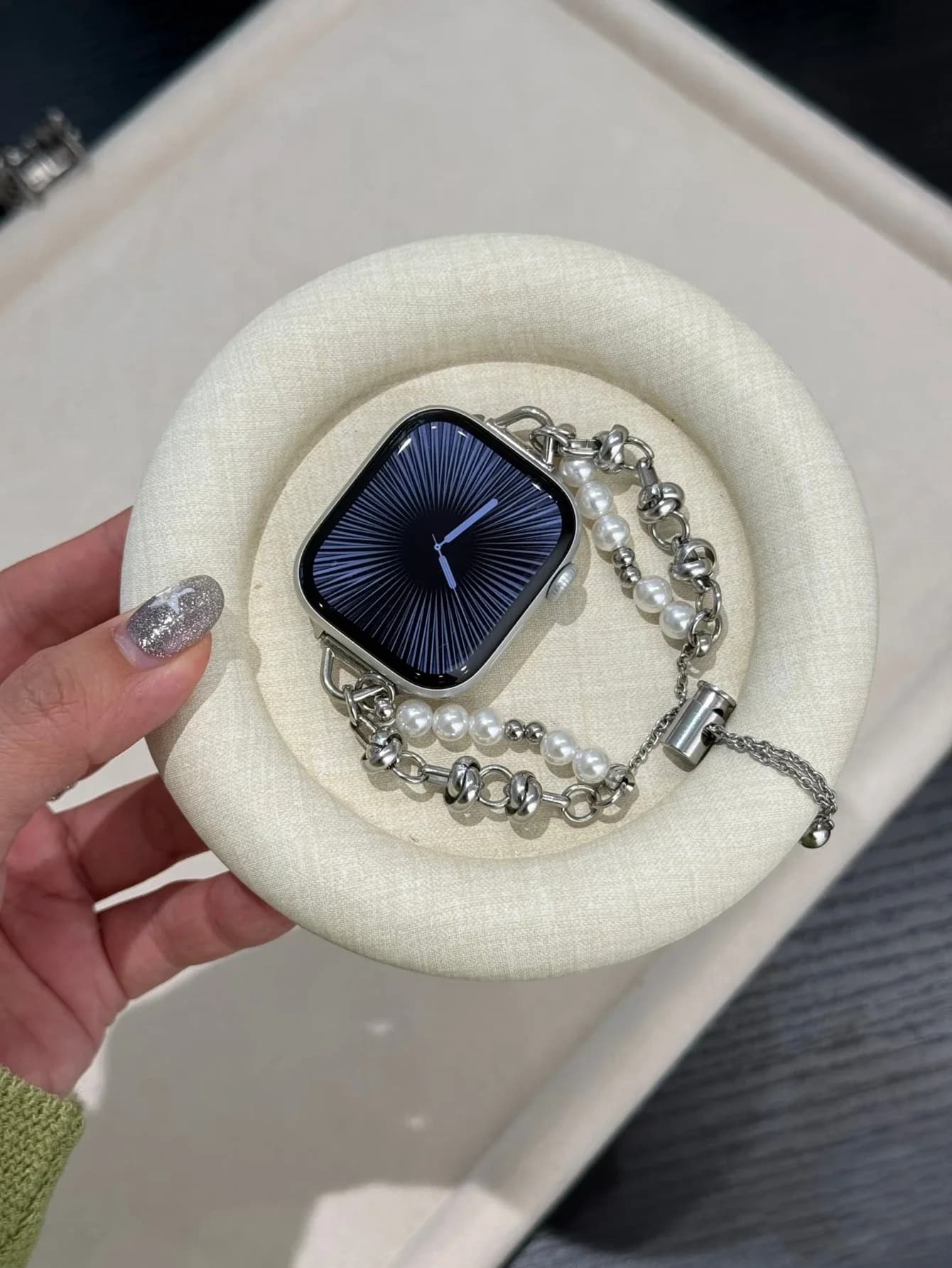 Beads Metal Loop Strap For Apple Watch Band For Women 38mm 40mm 41mm 42mm 44mm 45mm 46mm 49mm