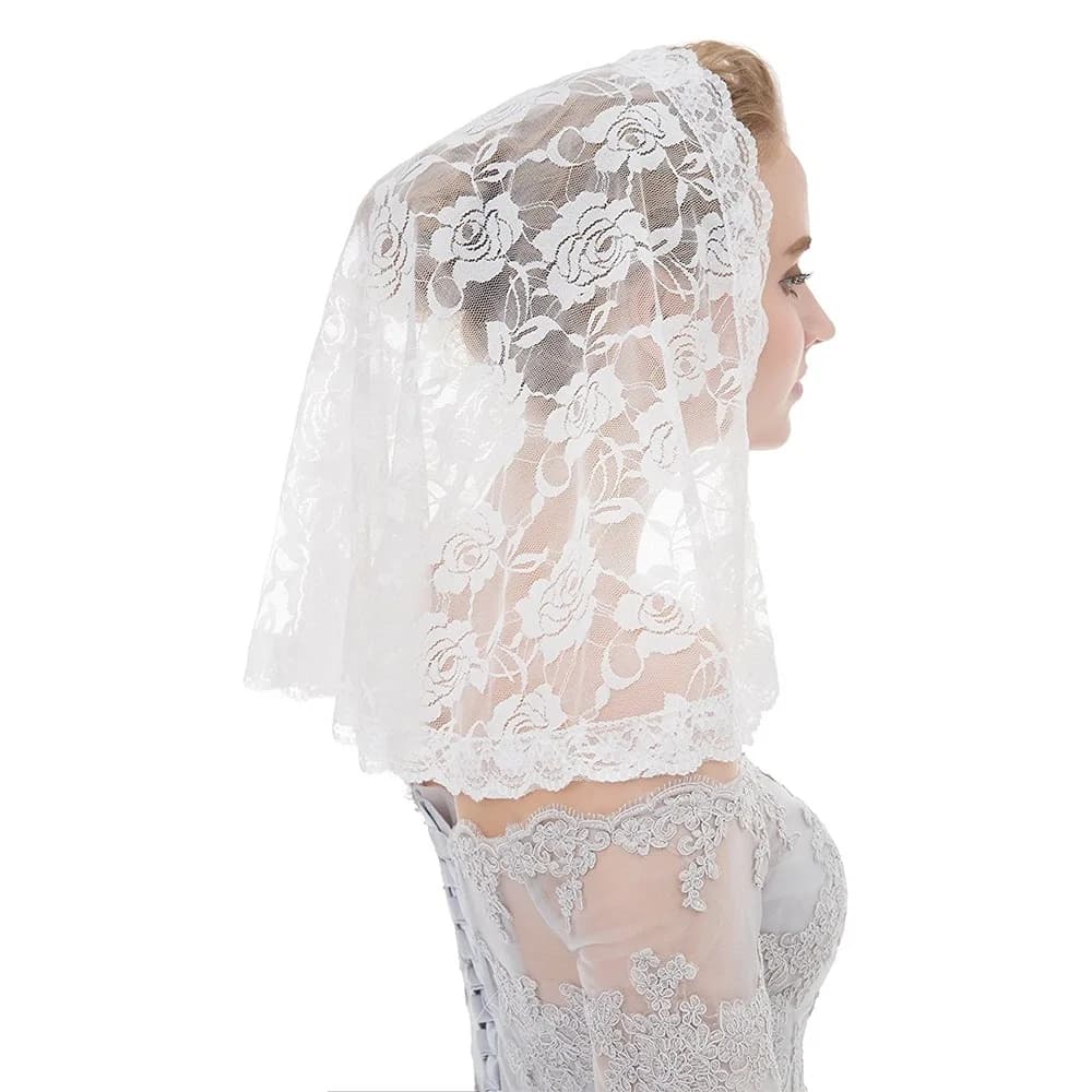 Women Spanish Style Lace Traditional Vintage Veil Latin Mass Head Covering Scarf Catholic Church Chapel Arc Shape