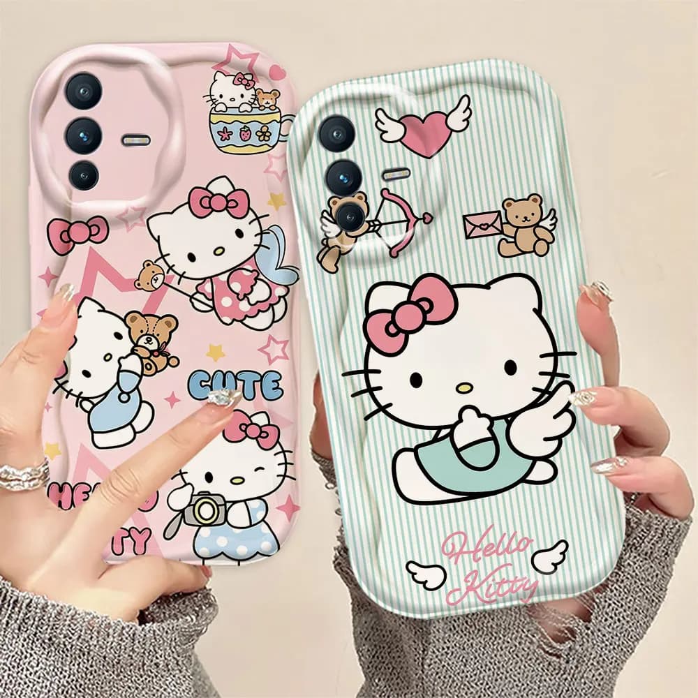Anime Hello Kitty Cat 3D Wave Phone Case For VIVO S1 T1 V15 V20 21E V23 V23E V25 V25E V27 V27E V29E V30 V40 V30E Case Funda