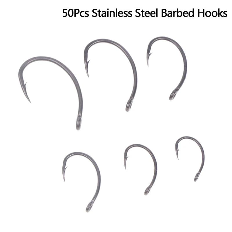 50Pcs Curve Shank Professional Series Carp Hooks Hair Rigs Portable Tackle Tools 2# 4# 6# 8# 10# Fishing Tackle Gear Accessories