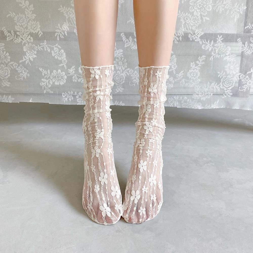 Girls' Fashion Summer Hollow Out Soft Fresh Lace Flower Chic Socks Ladies Breathable Mesh Thin Sokken Dropship