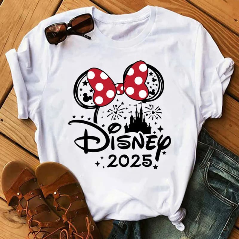 Summer Y2k Women T-shirt Disney 2025 Printed Female Clothing Short Sleeve White Tops Tees