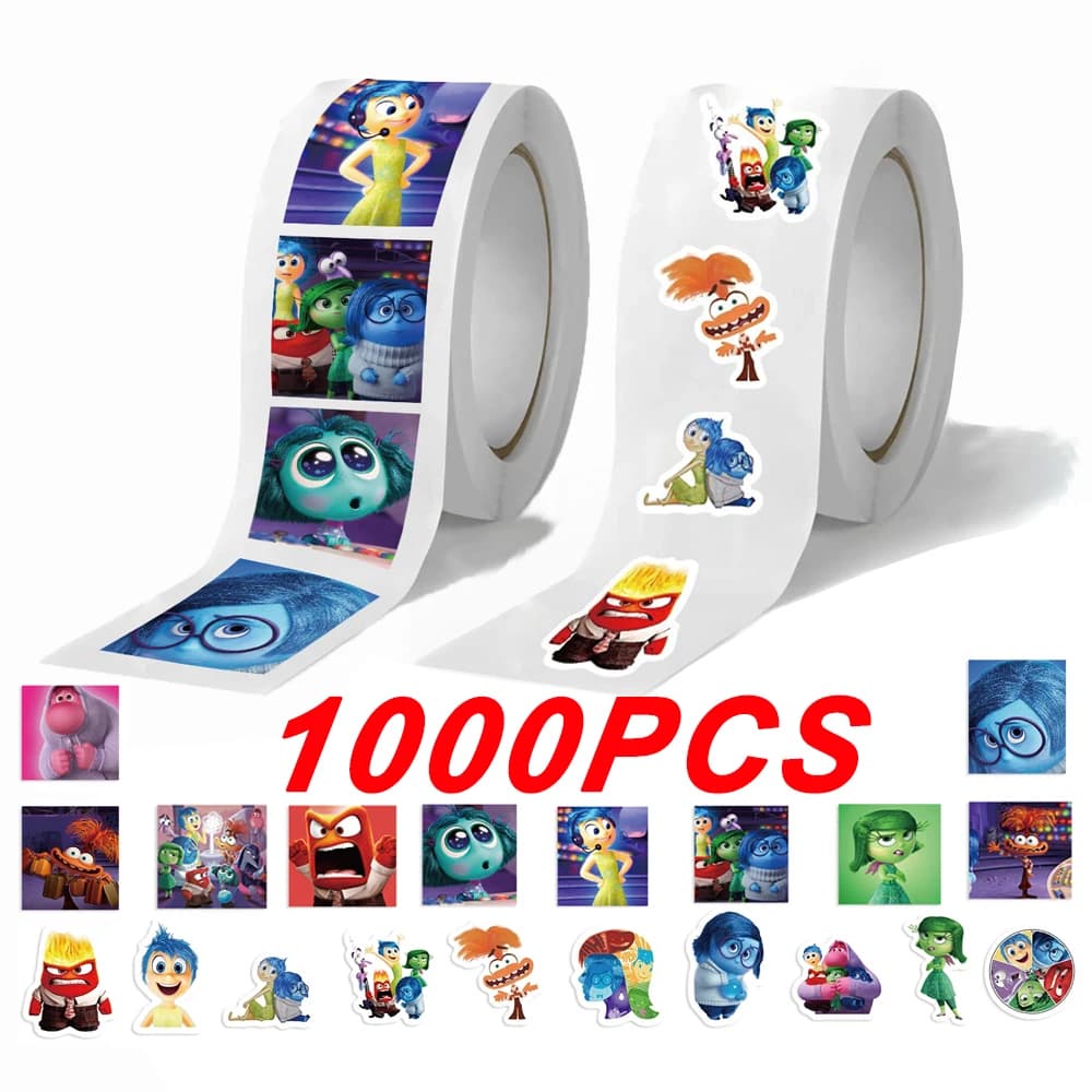 500/1000PCS Disney Inside Out 2 Stickers Kawaii Cute Cartoon Label Seal Stickers Rolls Stickers for Phone Luggage Stickers Toys