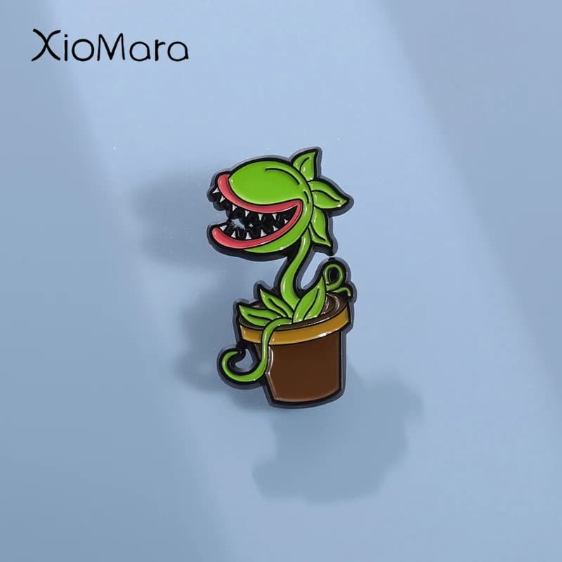 Cartoon Piranha Plant Pot Enamel Pins Custom Cute Fierce Green Plants Brooches Lapel Badges Plant Jewelry Gift for Friends