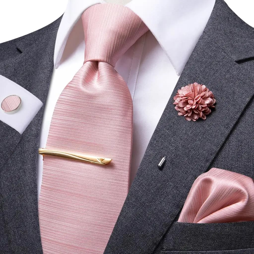 Hi-Tie Designer Rose Gold Pink Solid Silk Wedding Tie For Men Handky Cufflink Mens Necktie Fashion Business Party Dropshiping