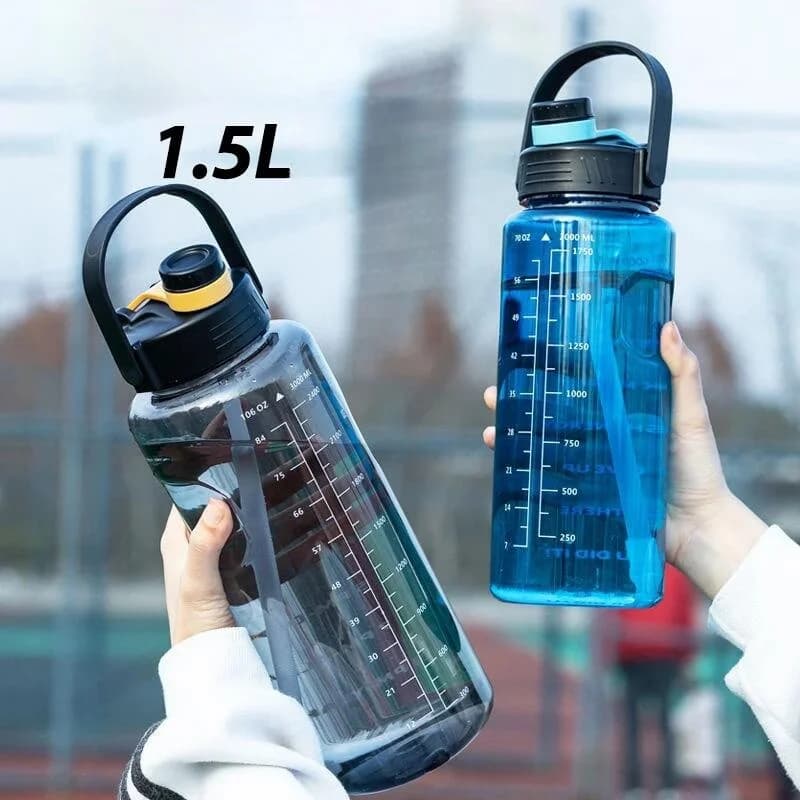 Sports Water Bottle Large Capacity Plastic Cup Leak-proof With Straw And Time Marker For Home Outdoor Sports
