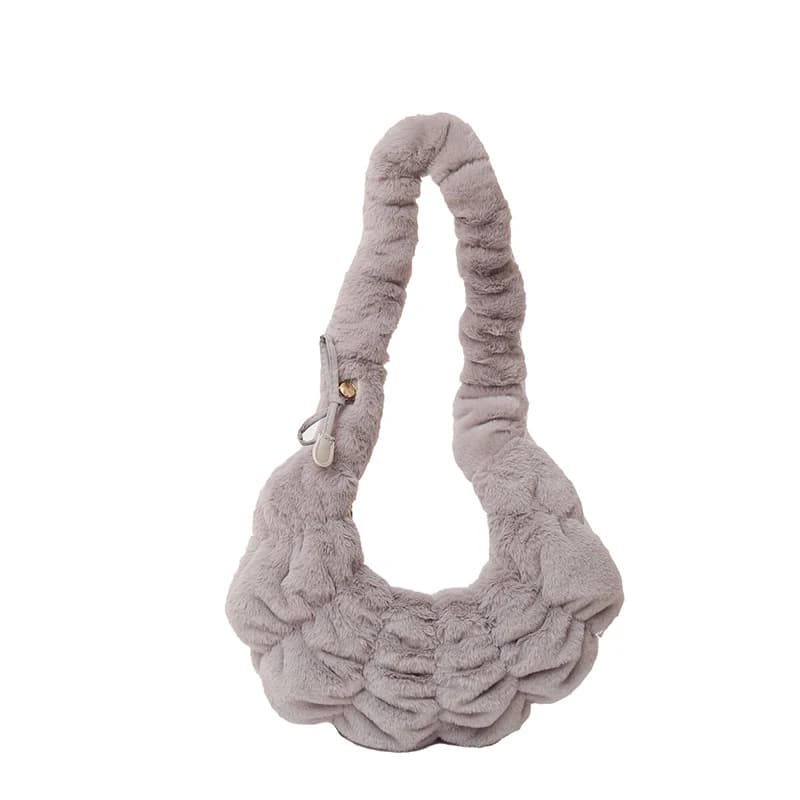 New Autumn and Winter Women Plush Shoulder Bag Pleated Hobo Bag Adjustable Strap Clutch Purse Dumpling Bags for Work Travel