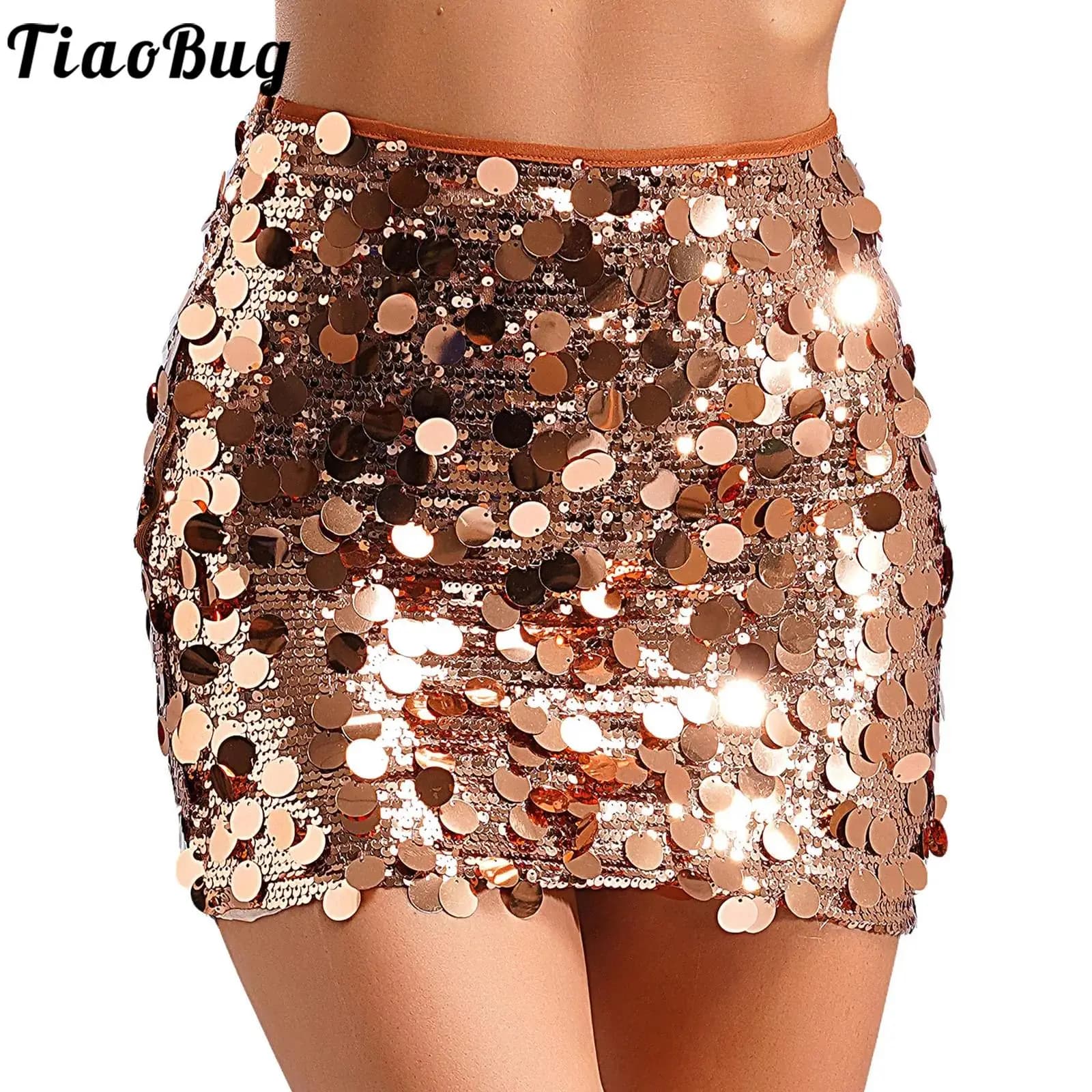 70s 80s Disco Women Performance Costume Shimmering Sparkly Sequins Mini Skirt Music Festival Club Wear